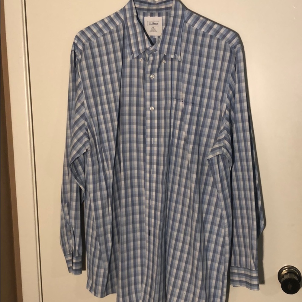 Blue & White Checkered LL Bean Long Sleeve